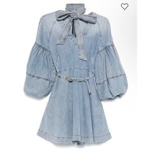 ZIMMERMANN tie-neck denim mini dress Sz O (XS/S) NEW